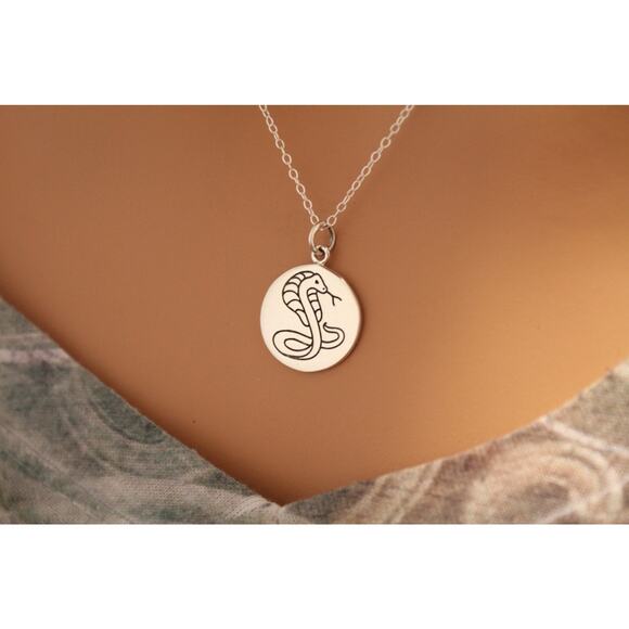 Sterling Silver Cobra Charm Necklace, Cobra Snake Necklace, Cobra Necklace - Picture 1 of 3